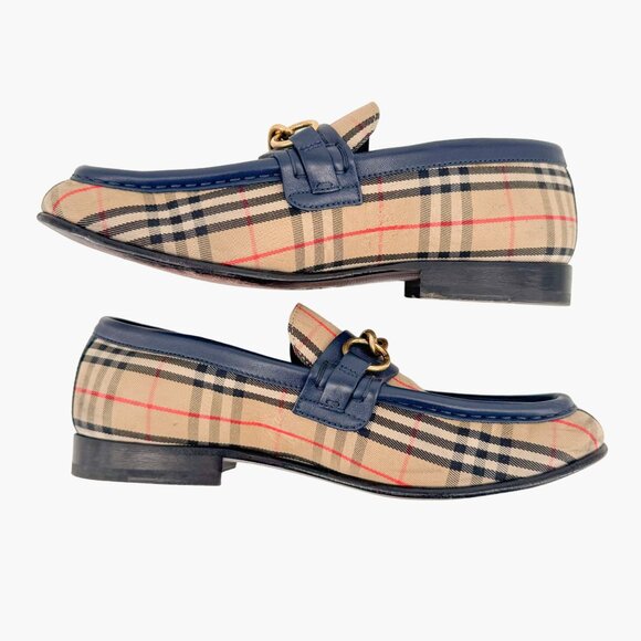 Burberry Solway Chain Loafer EU 38 US 7-7.5 Beige Haymarket Check Canvas Moorley - Picture 8 of 13